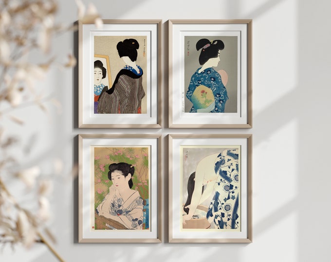 Premium Quality Poster: Wall Art Set of 4 Japanese Prints Representing Women Ito Shinsui Print Ukiyo-e Goyo Wall Art