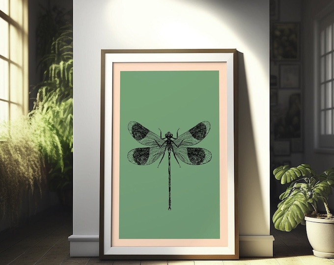 Premium Quality Poster: Wall Art Dragonfly Print Botanical Wall Art Botanical Illustration Insect Poster Botanical Wall Art