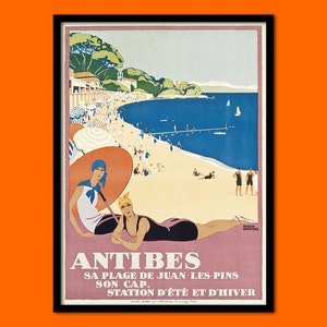 Póster de viaje vintage de Antibes, arte de pared del sur de Francia, decoración retro para el hogar, dormitorio, regalo perfecto para inauguración de la casa.