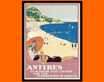 South Of France Travel Poster - Vintage Travel Print Antibes Poster Dorm Poster Retro Travel Travel Decor  t House Warming gift