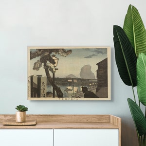 Arte mural del Monte Fuji al anochecer - Impresión Ukiyo-e de Kobayashi Kiyochika, póster japonés del período Edo