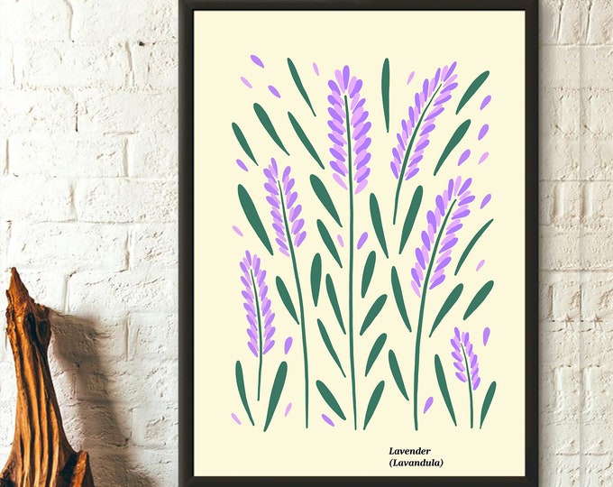 Colorful Botanical Lavender Art Print  Spring Wildflowers Wall Art  Vibrant Floral Decor