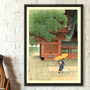 Lluvia de principios de verano en el santuario de Sanno, 1919 Impresión de Kawase Hasui Impresión japonesa Póster Ukiyo-e Arte mural japonés Arte japonés