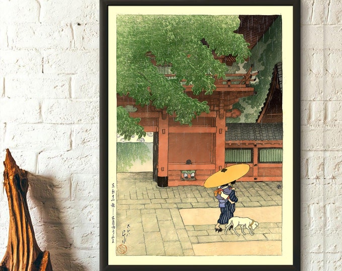 Early Summer Rain at the Sanno Shrine 1919 Kawase Hasui Print Japanese Print Ukiyo-e Poster Japan Wall Art Japanese Art