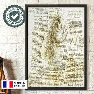 Póster de arte médico con impresión de corazón anatómico de Da Vinci, decoración vintage de anatomía humana.