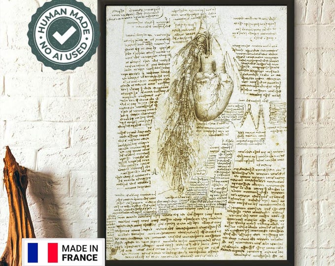 Da Vinci Anatomical Heart Print  Medical Art Poster  Vintage Human Anatomy Decor
