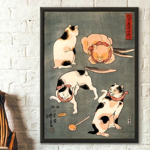 Four Cats In Different Poses 19th Century - Kuniyoshi Utagawa Print Ukiyo-e Poster Japanese Art Utagawa Poster Japanese Print Wall Art