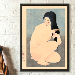 Póster de calidad superior: Peinándose el cabello, 1929, impresión de Torii Kotondo, arte japonés, póster Ukiyoe, arte mural japonés, impresión japonesa, mujeres japonesas