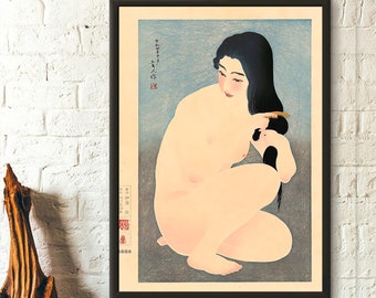 Combing Her Hair 1929 - Torii Kotondo Print Japanese Art Ukiyoe Poster Japan Wall Art Japanese Print Birthday Gift Idea Japanese Women