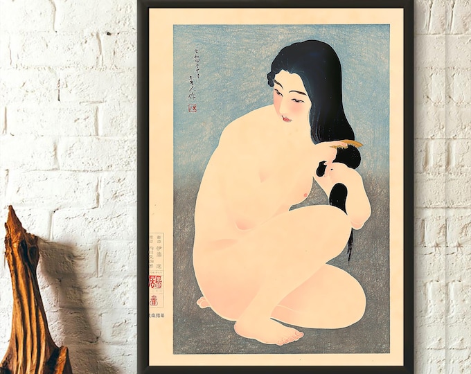 Premium Quality Poster: Combing Her Hair 1929 Torii Kotondo Print Japanese Art Ukiyoe Poster Japan Wall Art Japanese Print Japanese Women