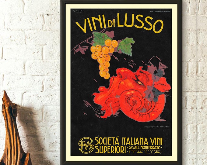 Premium Quality Poster: Wall Art Italian Wine Poster Vini di Lusso Italian Wine Print House Warming  Art Reproduction Wall Art