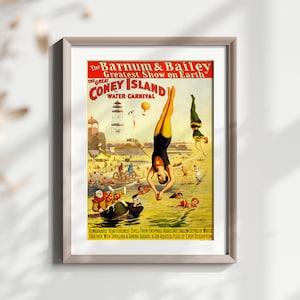 Manifesto del circo d'epoca - BARNUM E BAILEY, il più grande spettacolo del mondo, decorazione da parete retrò del carnevale acquatico di Coney Island