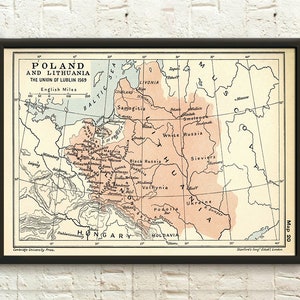 Union of Lublin 1569 Map: Vintage Poland & Lithuania Travel Art