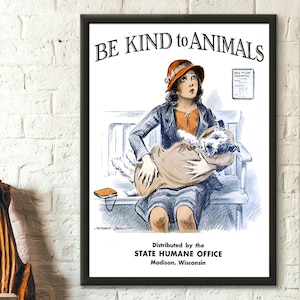 Vegan Poster Be Kind To Animals Poster - Vintage Animal Poster Veterinary Decor Nursery Decor Vegetarian Poster Gift Idea House Warming gift