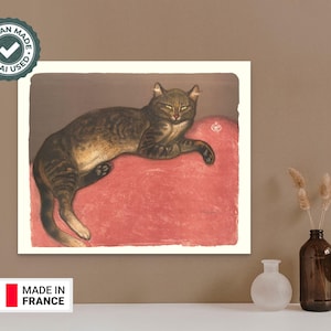 Póster de gato sobre un cojín, 1909, de Théophile Alexandre Steinlen. Póster vintage de gato. Láminas de gato para amantes de los gatos.