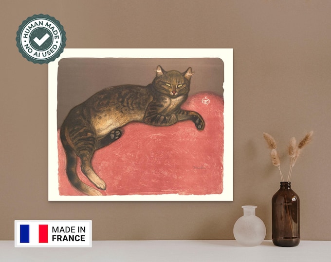 Wall Art Cat on a Cushion  1909 by Théophile Alexandre Steinlen - Cat Poster Vintage Poster Cat Wall Art Cat Prints For Cat Lovers
