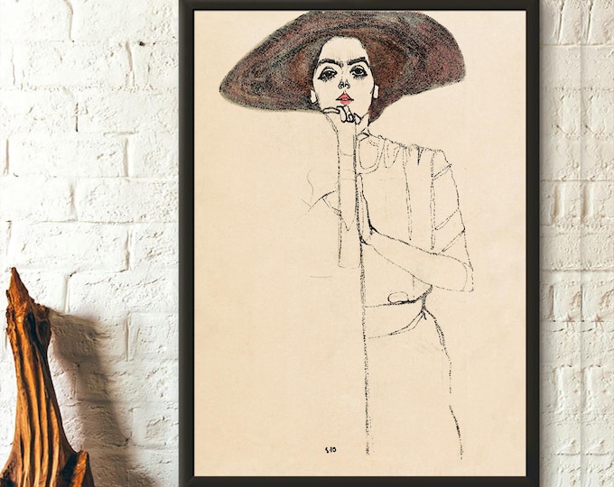 Portrait of a Woman (1910) by Egon Schiele. Original female line art drawing