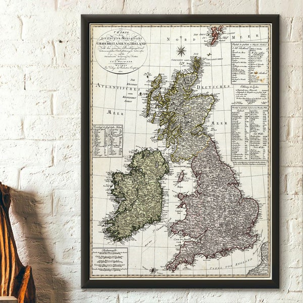 Karte von Großbritannien - Alte Karte Großbritannien Antike Landkarte Poster Antike Landkarte Historischer Druck Geburtstag Geschenk Idee Britain Poster Wandkunst