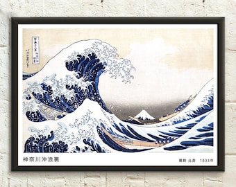 Reproduction d'affiche d'art japonais La Grande Vague à Kanagawa - Poster Katsushika Hokusai Poster Ukiyo Art du japon Art mural japonais