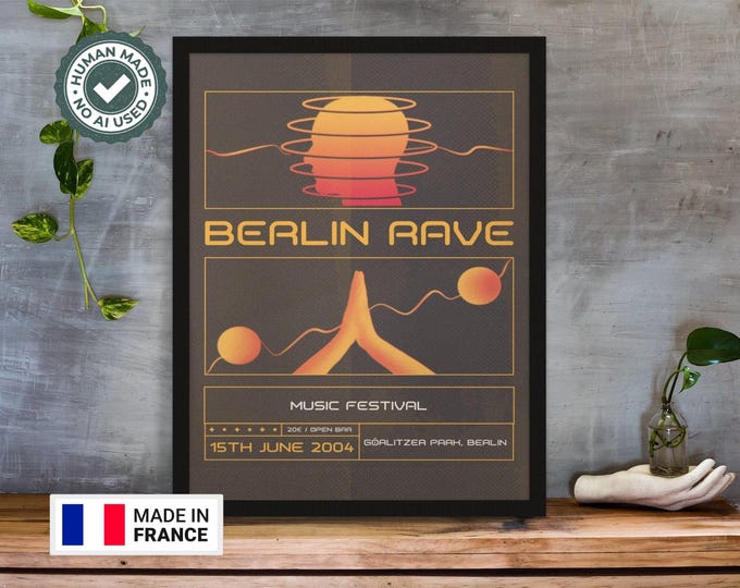 Berlin Techno Rave Poster  Premium Quality TransElectro Music Wall Art Reproduction