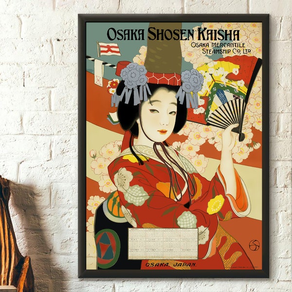 Vintage japanischer Reisedruck - Osaka Poster Vintage Reiseposter Reisewandkunst japanische Drucke Geburtstagsgeschenkidee Einweihungswandkunst