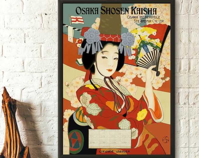 Premium Quality Poster: Vintage Japanese Travel Print Osaka Poster Vintage Travel Poster Travel Wall Art Japanese Prints  Wall Art