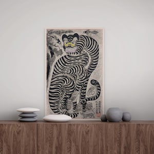 Arte mural vintage con estampado de tigre japonés - Arte talismánico ukiyo-e del período Edo