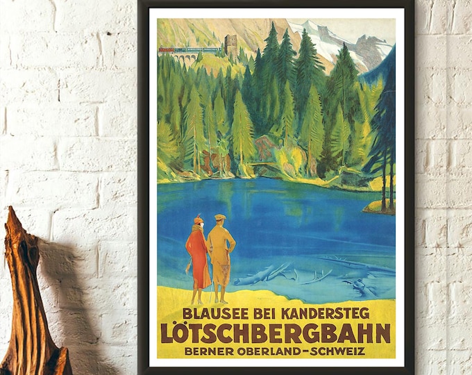 Wall Art Switzerland Travel Print Lötschberg railway Vintage Travel Poster Tourism Alps Poster Mountain poster Bern Poster Alps Poster