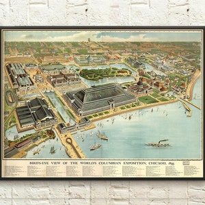 1893 Chicago Birds Eye Map Wandkunst - Vintage Ausstellung Druck für Wohnkultur Geburtstag Geschenkidee