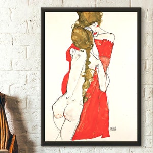 Mutter und Tochter Egon Schiele Print Fine Art Expressionismus Poster Premium Qualität Wohnkultur