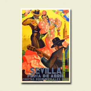 Póster de calidad superior: Feria de Sevilla 1949 Póster de viaje vintage Póster de Sevilla Impresiones españolas Arte español Póster de España Inauguración de una casa