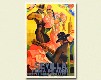 Premium Quality Poster: Feria de Sevilla 1949 Vintage Travel Poster Sevilla Poster Spanish Prints Spanish Art Spain Poster House Warming