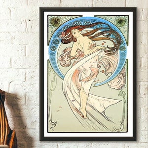 Impresión de Alphonse Mucha sobre danza, 1898, póster Art Nouveau, arte mural vintage