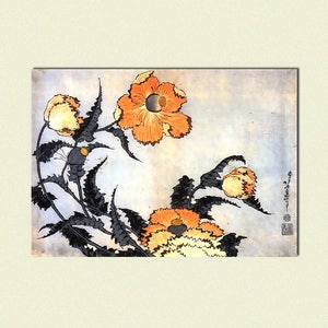 Poppies Ukiyo-e Art Print  Hokusai Wall Decor Japanese Gift Idea