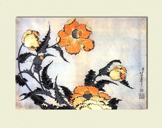 Poppies Ukiyo-e Art Print  Hokusai Wall Decor Japanese Gift Idea