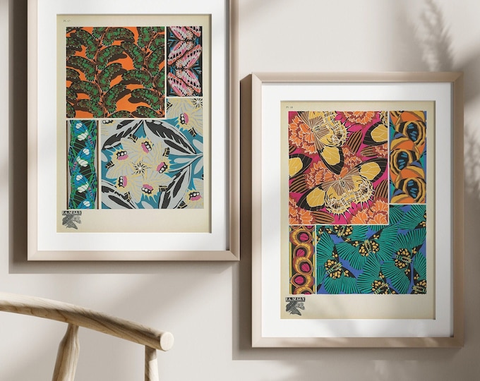 Vintage Insect Pattern Posters Set  Mid 1920s Art Nouveau Botanical Illustration
