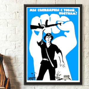 Cartel de propaganda soviética en solidaridad con Vietnam. Arte mural del CCCP. Arte vintage de la URSS.
