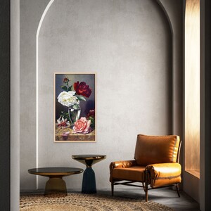 Póster botánico vintage de rosas, decoración de pared premium, elegantes estampados florales