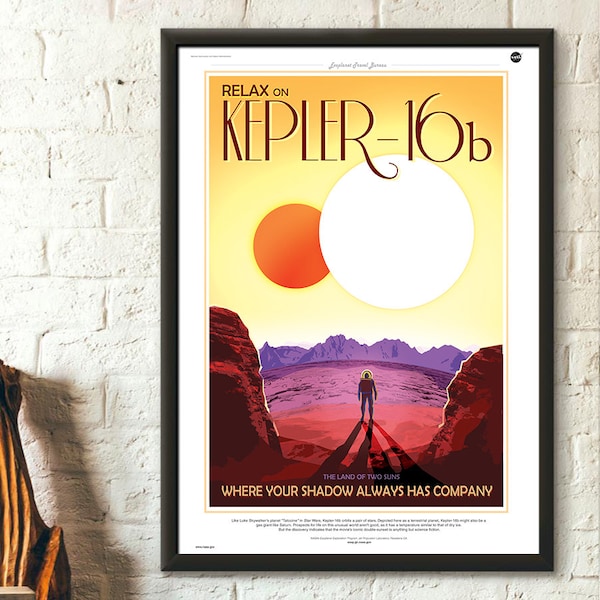 Sci-Fi prints ruimte poster Futur NASA Kepler-16b planeet - vintage Sci-Fi poster Kepler poster iconische poster Housewrming cadeau idee verjaardag
