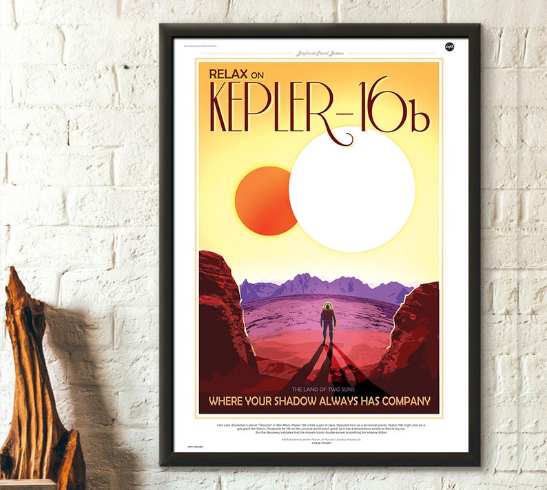 Sci-Fi prints ruimte poster Futur NASA Kepler-16b planeet vintage Sci-Fi poster Kepler poster iconische poster Housewrming cadeau idee verjaardag afbeelding 1