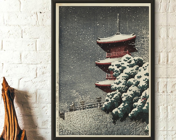 Yasugi Pagoda By Night In The Snow - Kawase Hasui Print Japanese Print Ukiyo-e Poster Japan Wall Art Japan Art Gift Idea Art Reproduction