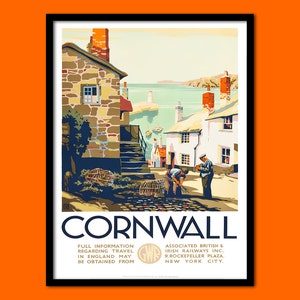 Cornwall Travel Print 1930s - Vintage Travel Poster Cornwall Poster Home Decorating England Travel Poster Home Decor  t House Warming gift