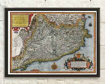 Year 1608 Catalonia Map - Map Wall Art Catalonia Poster Birthday Gift Idea Map Catalonia Poster Barcelona Map Perpignan Catalan Map Wall Art