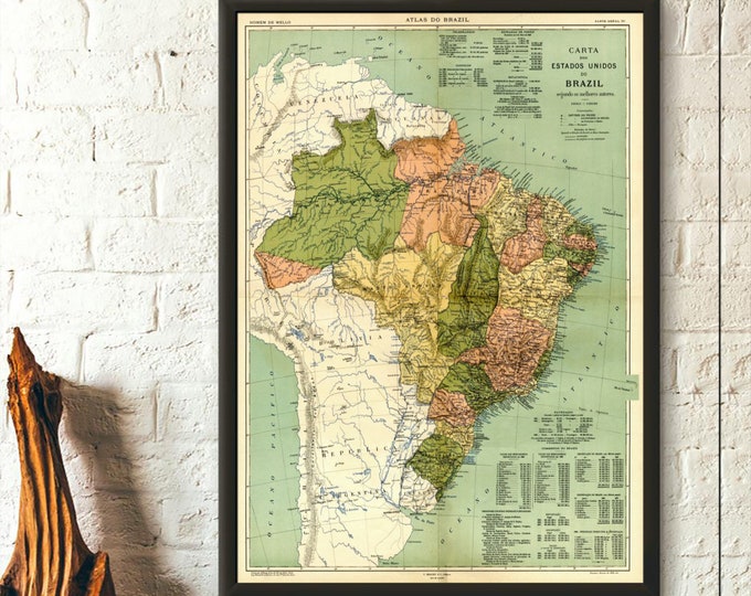 The title couldVintage 1909 Map of Brazil Rio de Janeiro Poster for Travel Wall Art Atlas do Brazil Brazilian Poster