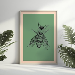 Bienen Druck Botanische Illustration Insekt Poster Geschenkidee - Botanische Illustration