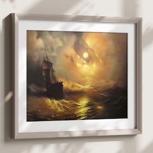 Poster di qualità premium: Tempesta sul mare di notte 1849 Ivan Aivazovsky Stampa Stampa artistica Retro ating ating Romanticismo