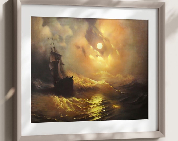Premium Quality Poster: Tempest on the sea at night 1849 Ivan Aivazovsky Print Fine Art Print Retro ating ating Romanticism