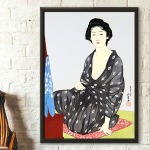 Japan Kunstdruck 1920 H Goyo Ukiyo-e Frau im Sommer Gewand Premium Qualität Wandkunst