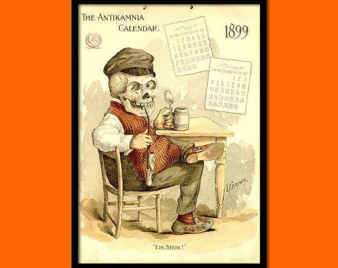 Antikamnia Calendar 1899 - Medical Wall Art Anatomical Print Medical Poster Funny Illustration Skeleton Poster Graduation Gift Idea Wall Art