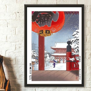 Poster in Premium Qualität: Japanischer Koitsu Print Wintertempel Asakusa 1938 Edo-Periode Wandkunst